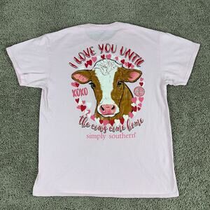 Simply Southern Shirt Womens L Pink I Love You Until The Cows Come Home Ladies